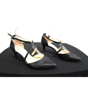 Alex Marie Black Sparkle Leather Open Side Ankle Strap Pumps Heels Women Sz 9 M